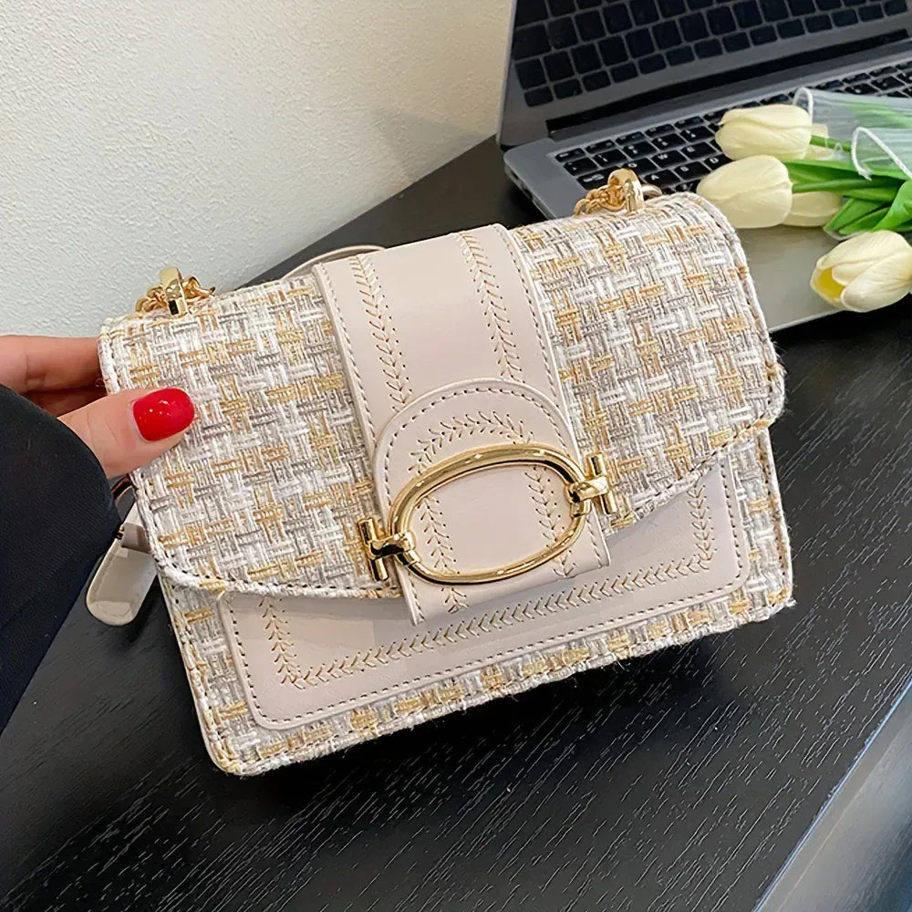 Celvera Tas Dames - Flap Tas met Contrast Band en Gouden Ring | Klassiek