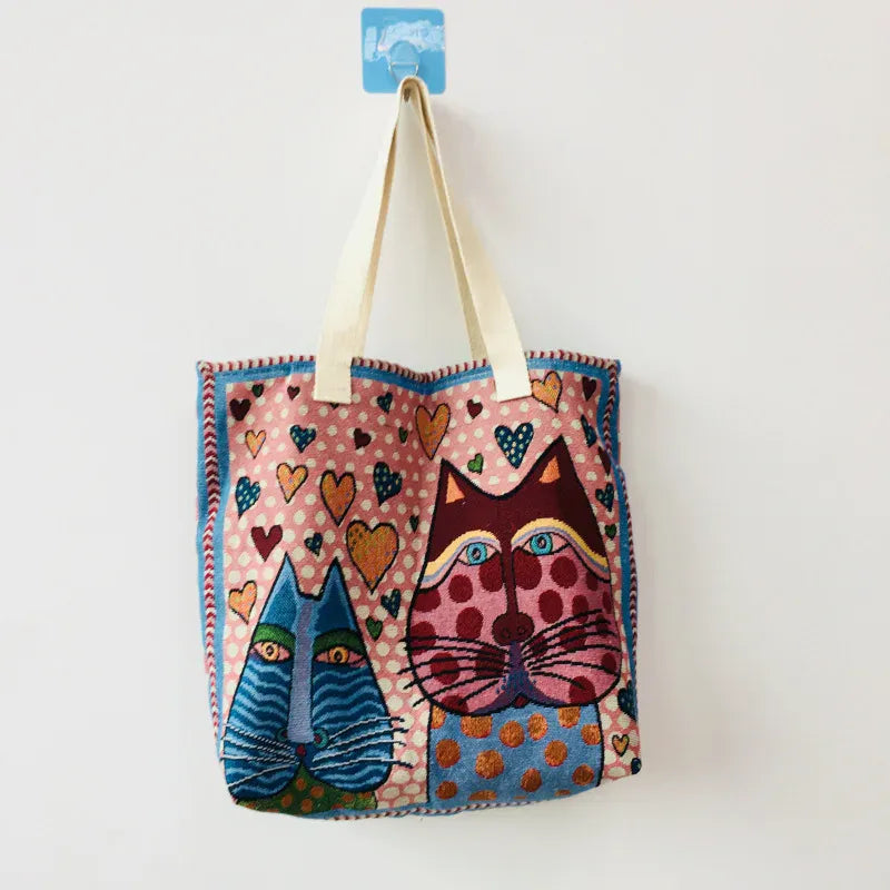 Celvera Shopper Dames - Grote Tote Bag met Katten en Hartjesprint | Casual