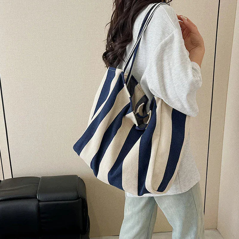 Celvera Tas Dames - Grote Tote Bag met Brede Strepen en Zachte Band | Casual
