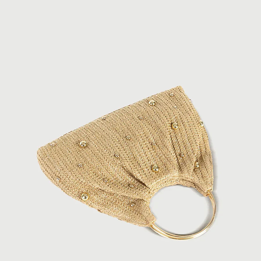 Celvera Tas Dames - Gevlochten Zomertas met Gouden Studs en Ring | Casual