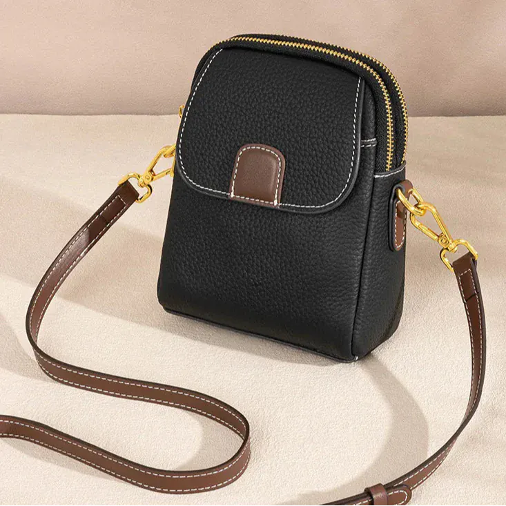 Celvera Crossbody Tas Dames - Compacte Mini Tas met Dubbele Rits | Goudkleurig