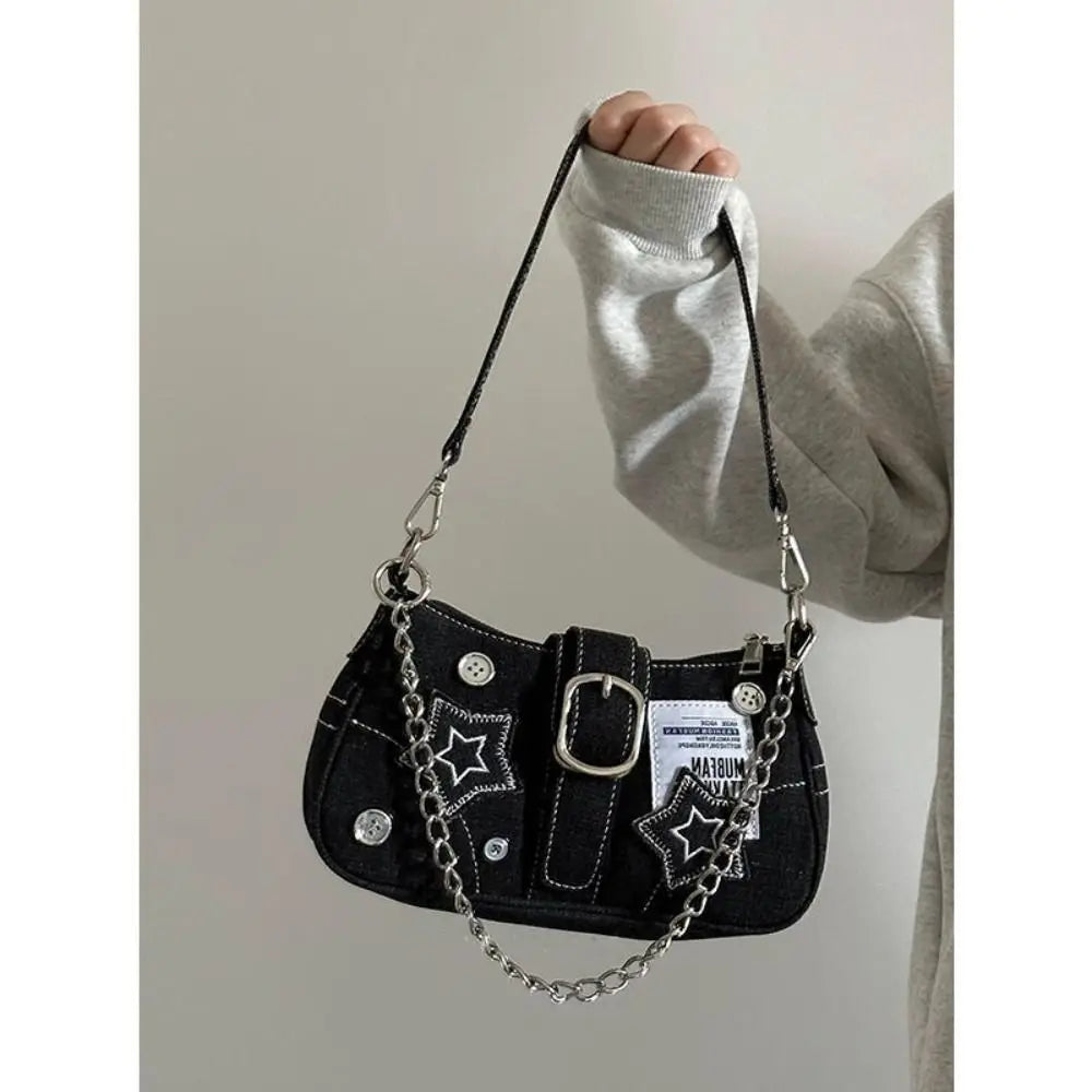 Celvera Tas Dames - Y2K Schoudertas met Sterren Ketting en Gesp | Stoer