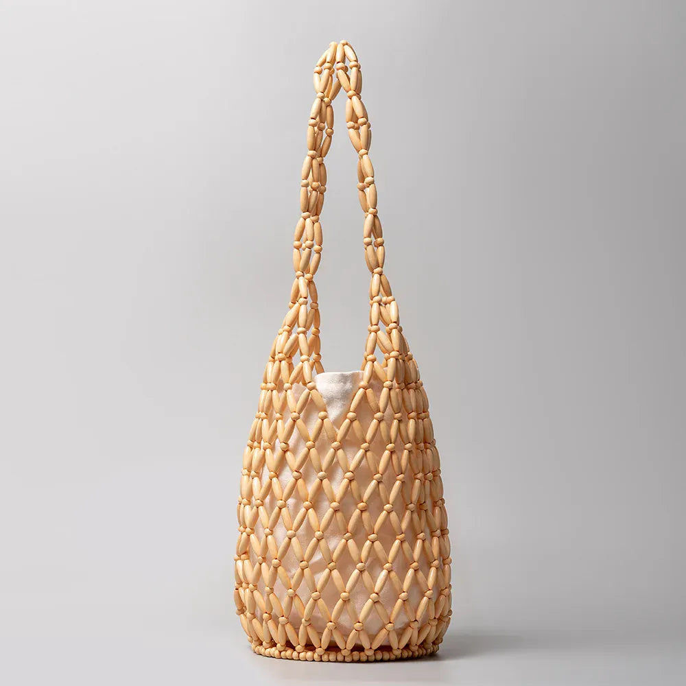 Celvera Tas Dames - Houten Kralen Shopper met Binnentas | Boho