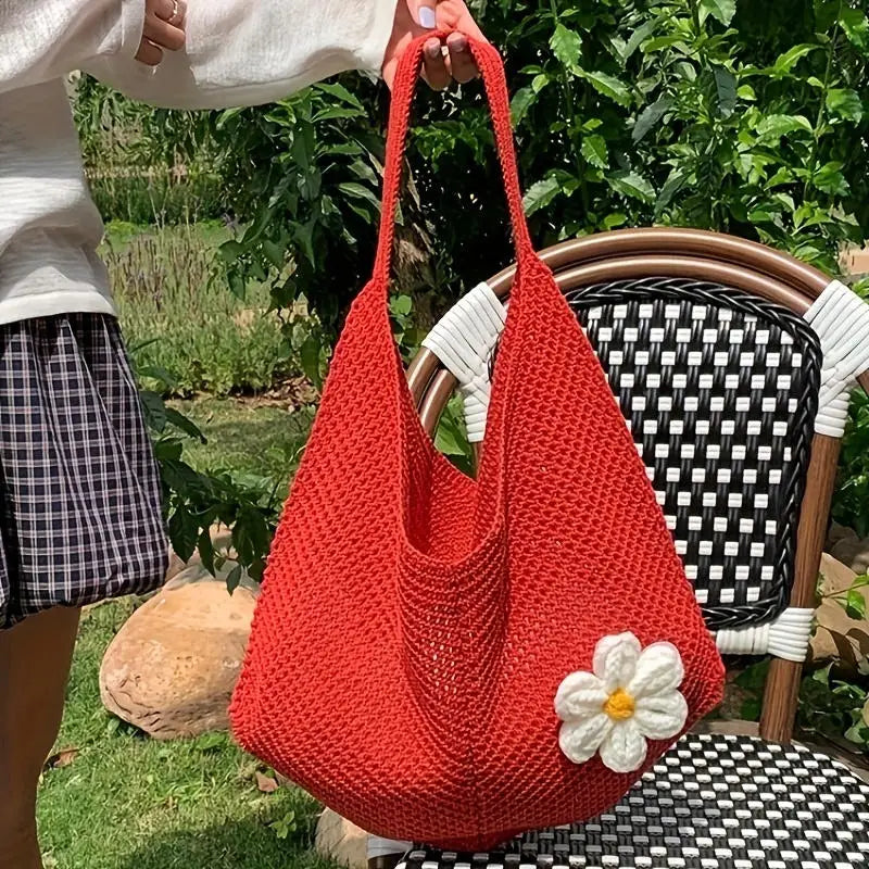 Celvera Tas Dames - Gehaakte Shopper met Bloemendetail | Zomer