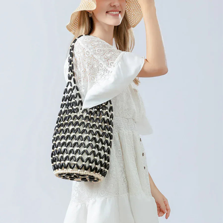 Celvera Tas Dames - Houten Kralen Shopper met Binnentas | Boho