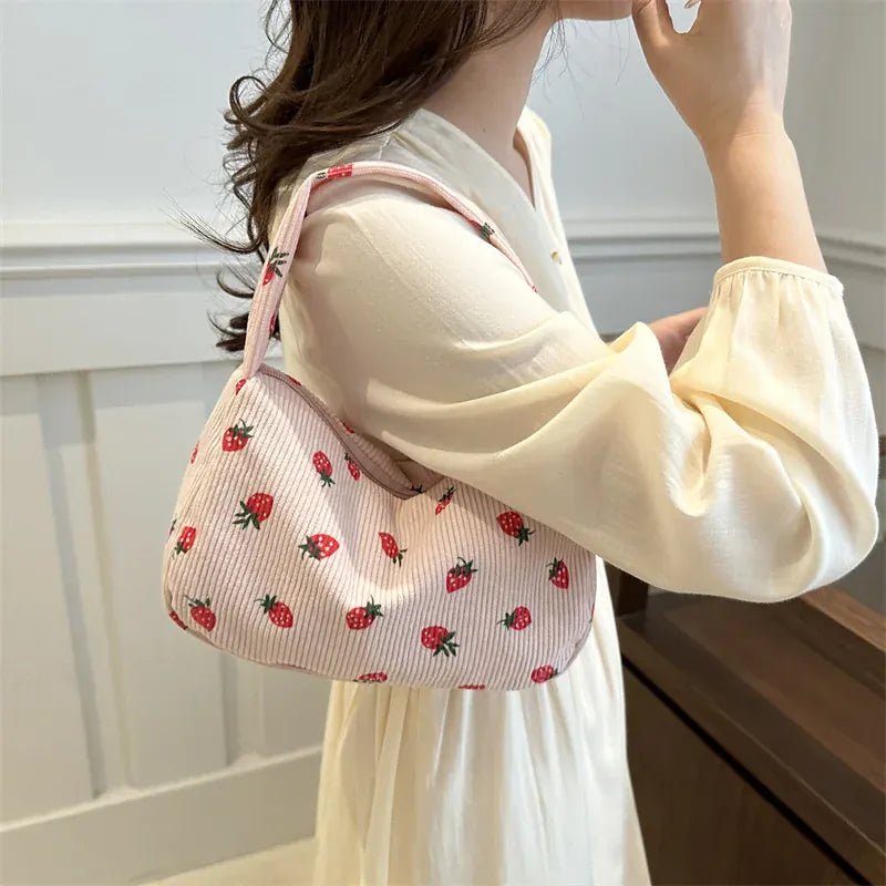 Celvera Tas Dames - Mini Schoudertas met Aardbeienprint en Structuur | Zomer