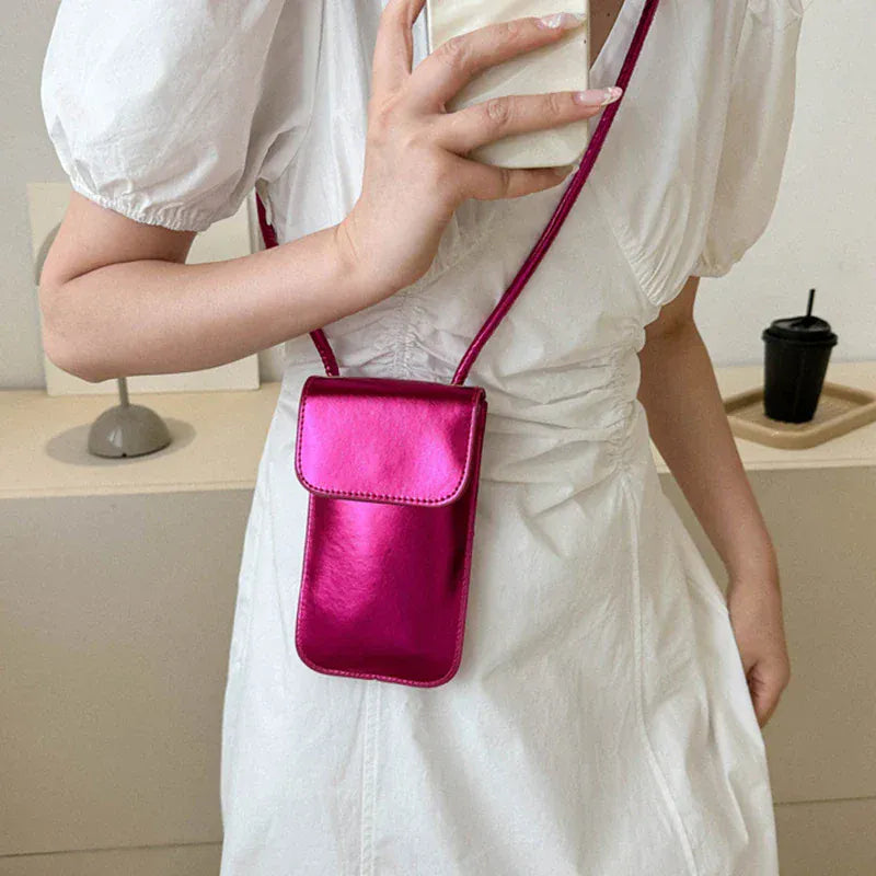 Celvera Tas Dames - Glanzende Mini Crossbody met Flap en Touwriem | Chique
