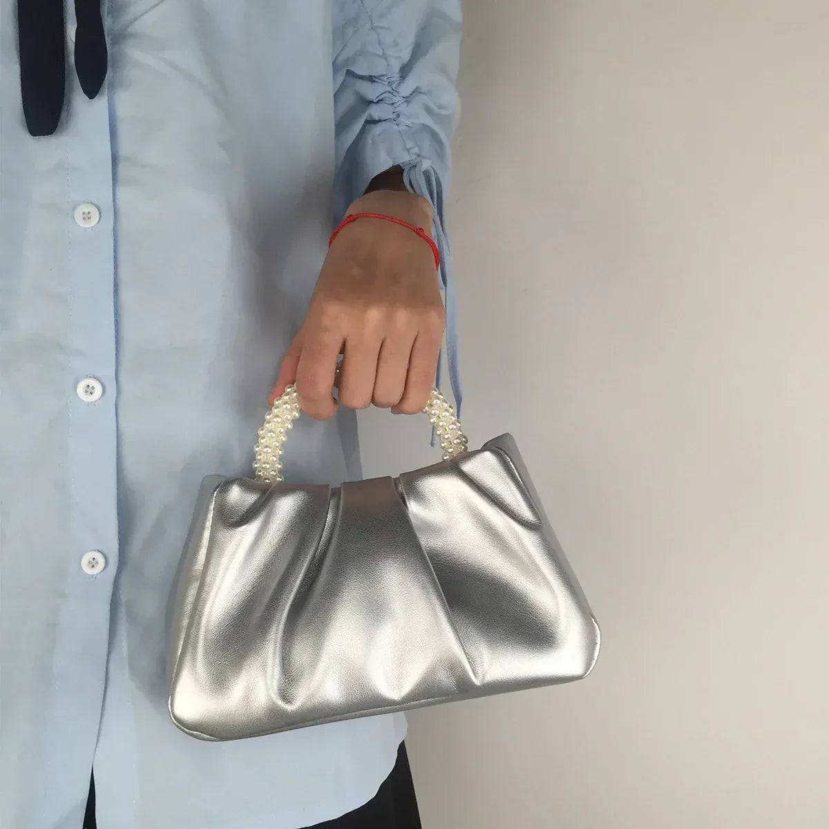 Celvera Tas Dames - Geplooide Avondtas met Parelhengsels | Elegant