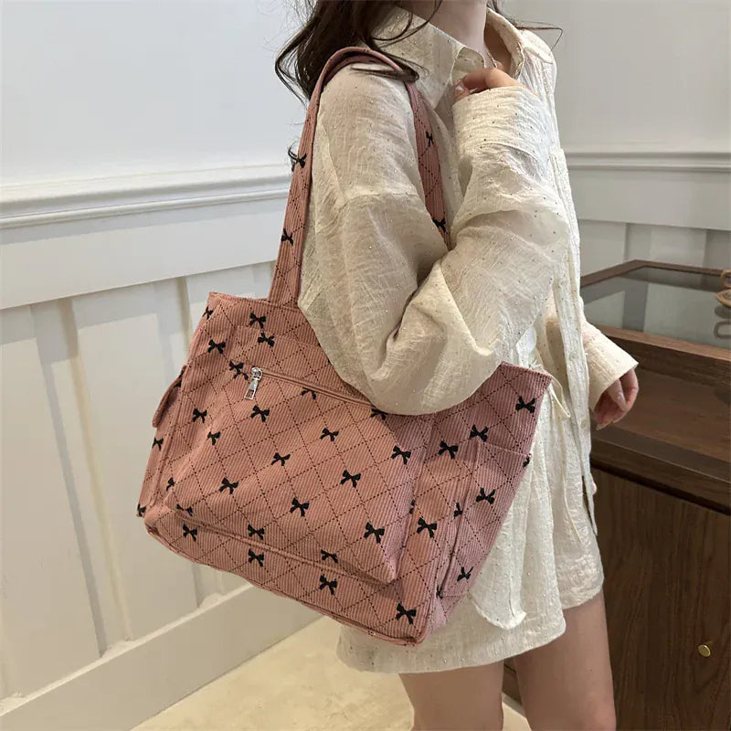 Celvera Shopper Dames - Gewatteerde Tote Bag met Strikjesprint | Casual