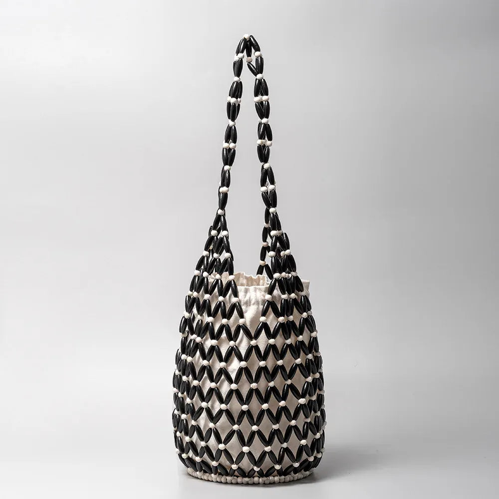 Celvera Tas Dames - Houten Kralen Shopper met Binnentas | Boho