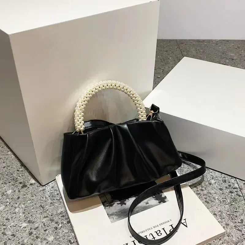 Celvera Tas Dames - Geplooide Mini Handtas met Parelhandvat | Elegant