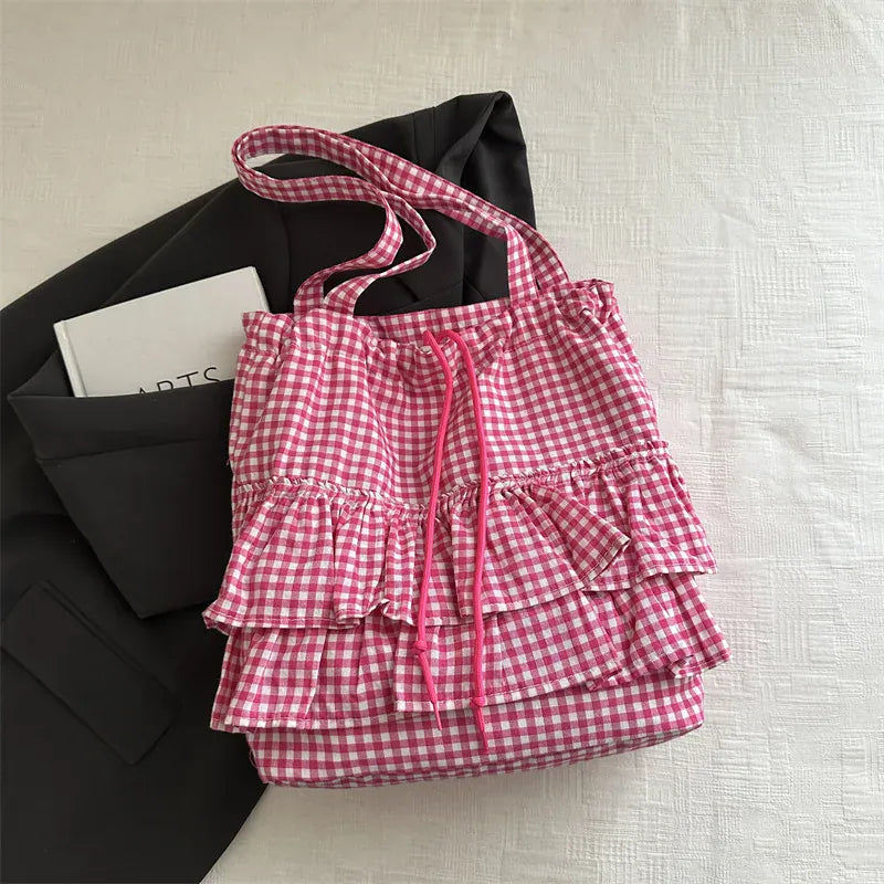 Celvera Tas Dames - Ruche Shopper met Ruitjesprint en Strikje | Zomer