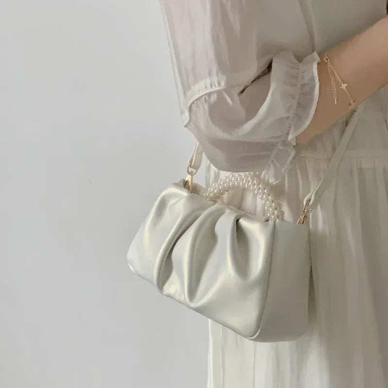 Celvera Tas Dames - Geplooide Avondtas met Parelhengsels | Elegant