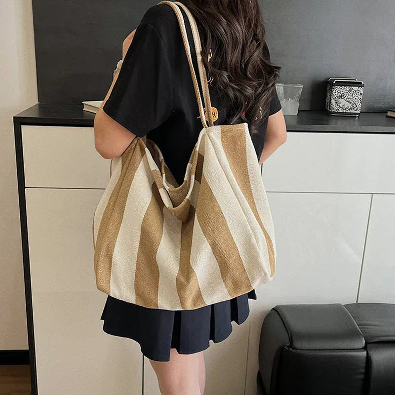 Celvera Tas Dames - Grote Tote Bag met Brede Strepen en Zachte Band | Casual