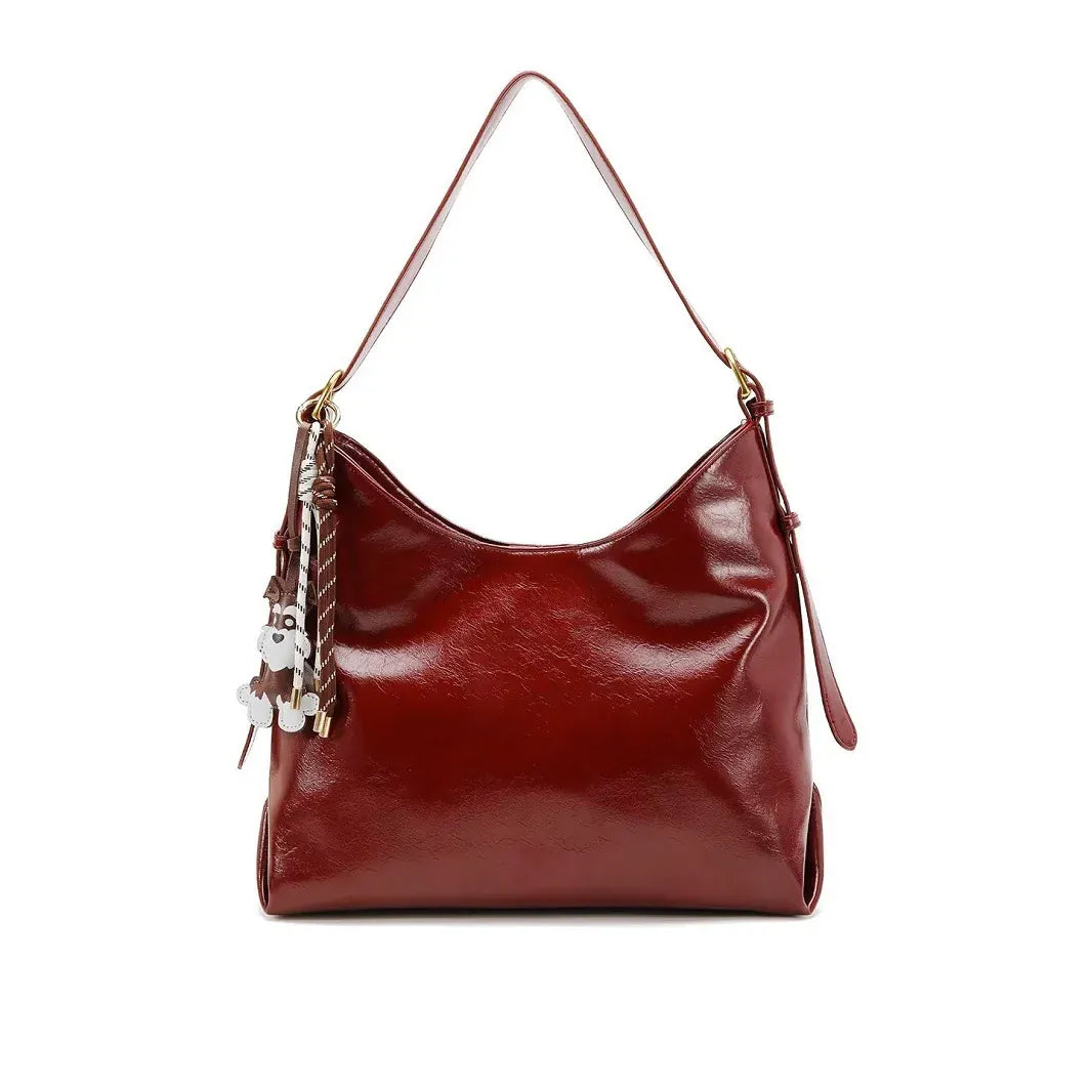 Celvera Tas Dames - Glanzende Schoudertas met Parel Sleutelhanger | Chique