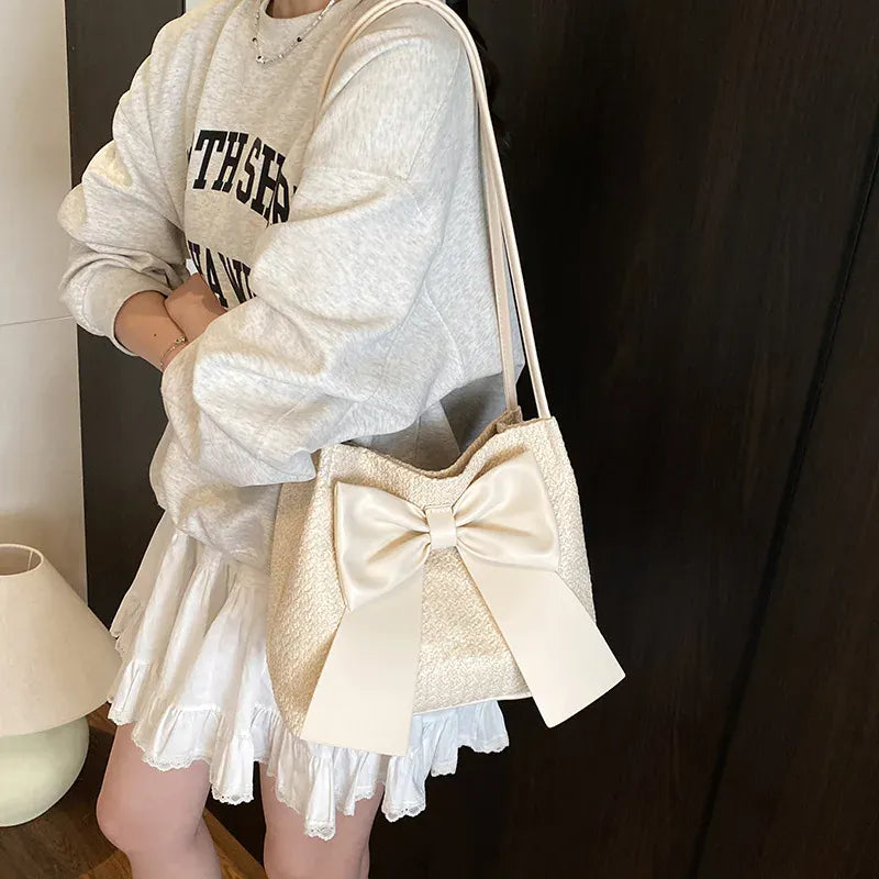 Celvera Tas Dames - Gevlochten Shopper met Oversized Strik | Zomer