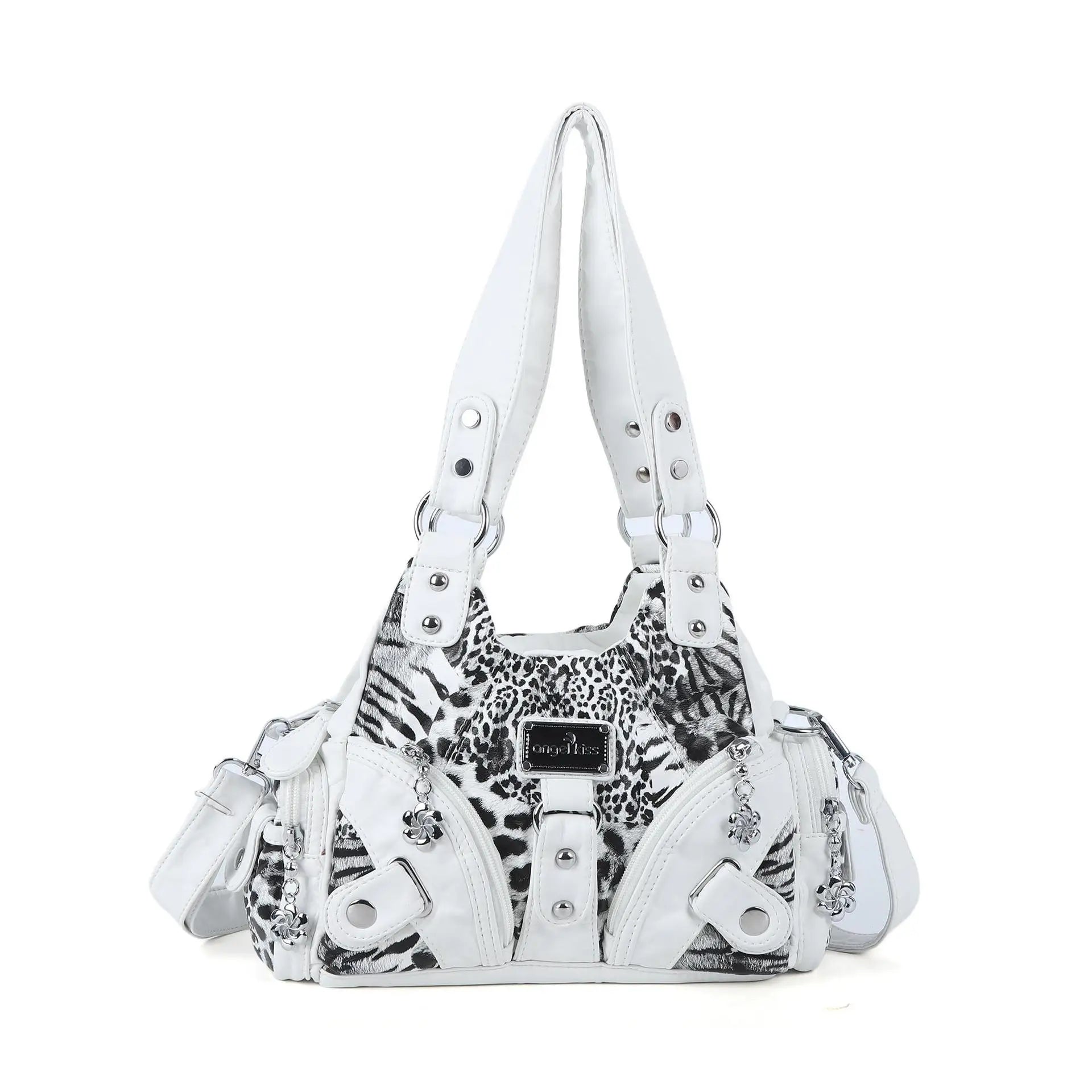Tas Dames - Schoudertas met Dierenprint en Zilveren Hardware | Casual