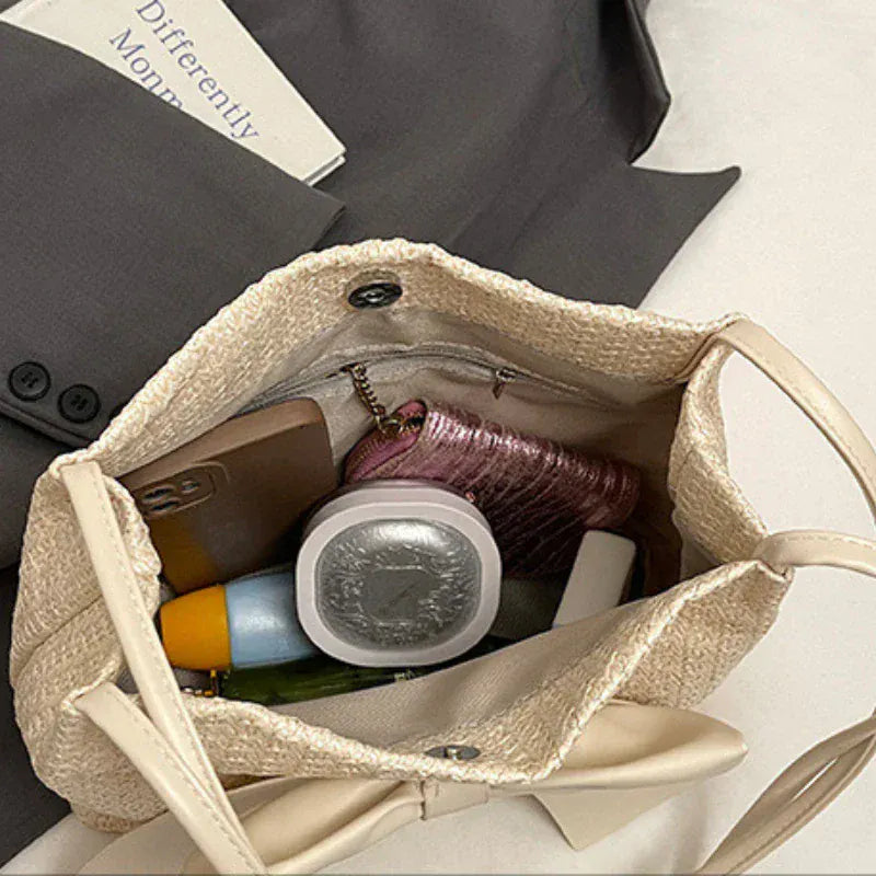Celvera Tas Dames - Gevlochten Shopper met Oversized Strik | Zomer