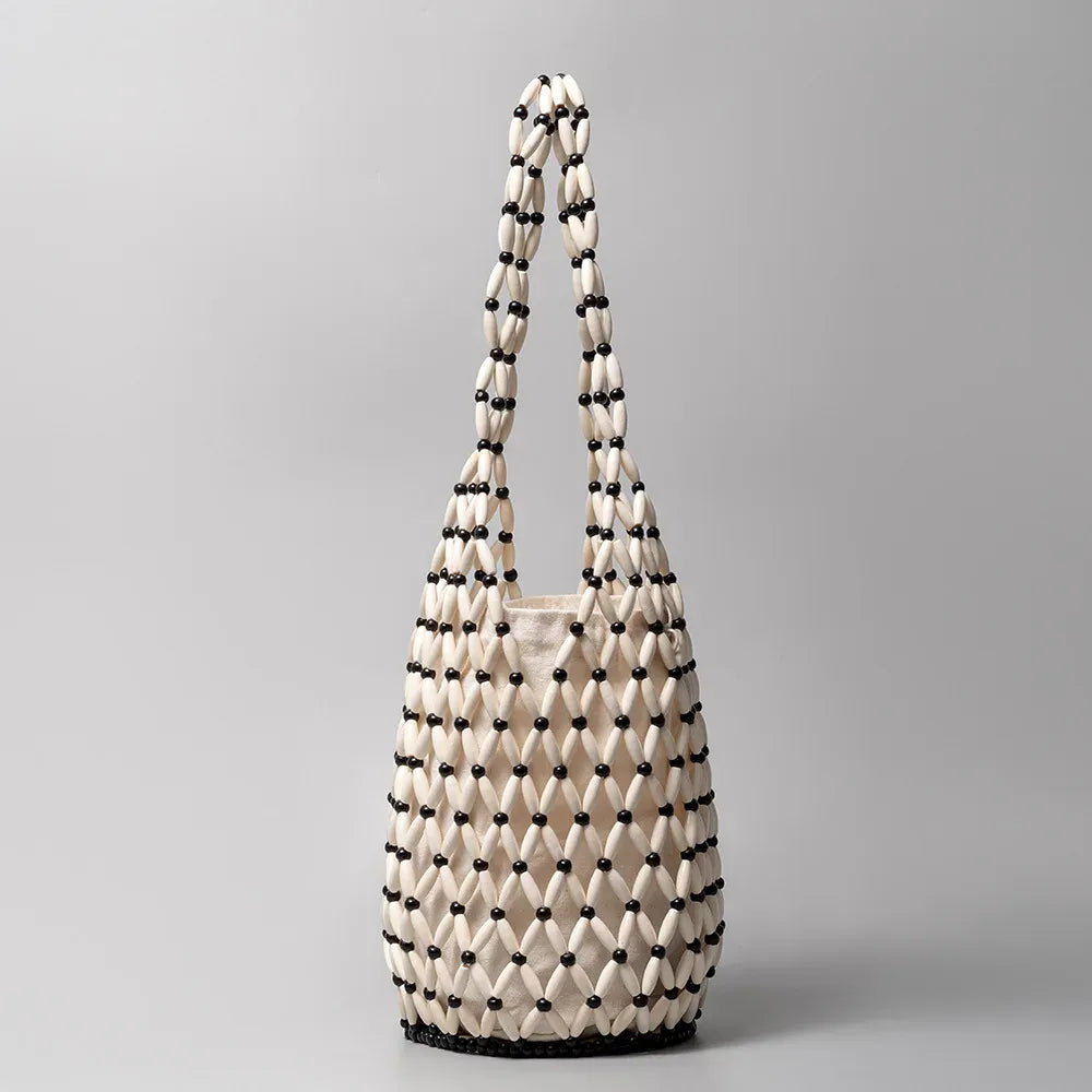 Celvera Tas Dames - Houten Kralen Shopper met Binnentas | Boho