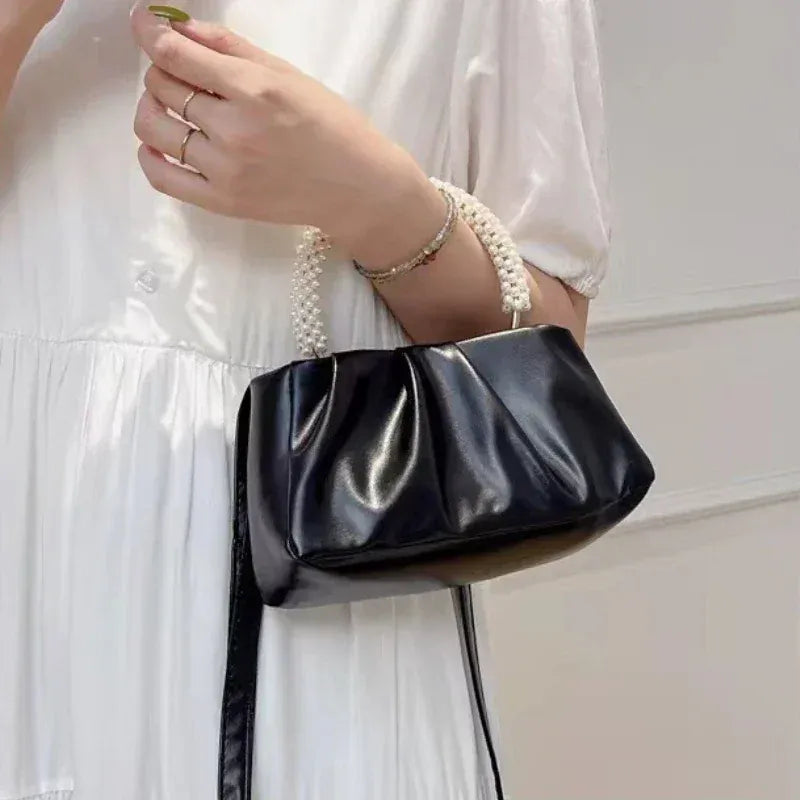 Celvera Tas Dames - Geplooide Mini Handtas met Parelhandvat | Elegant
