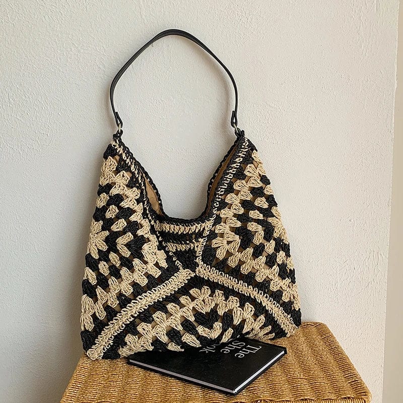 Celvera Tas Dames - Gehaakt Hobo Model met Contrast Patroon | Boho