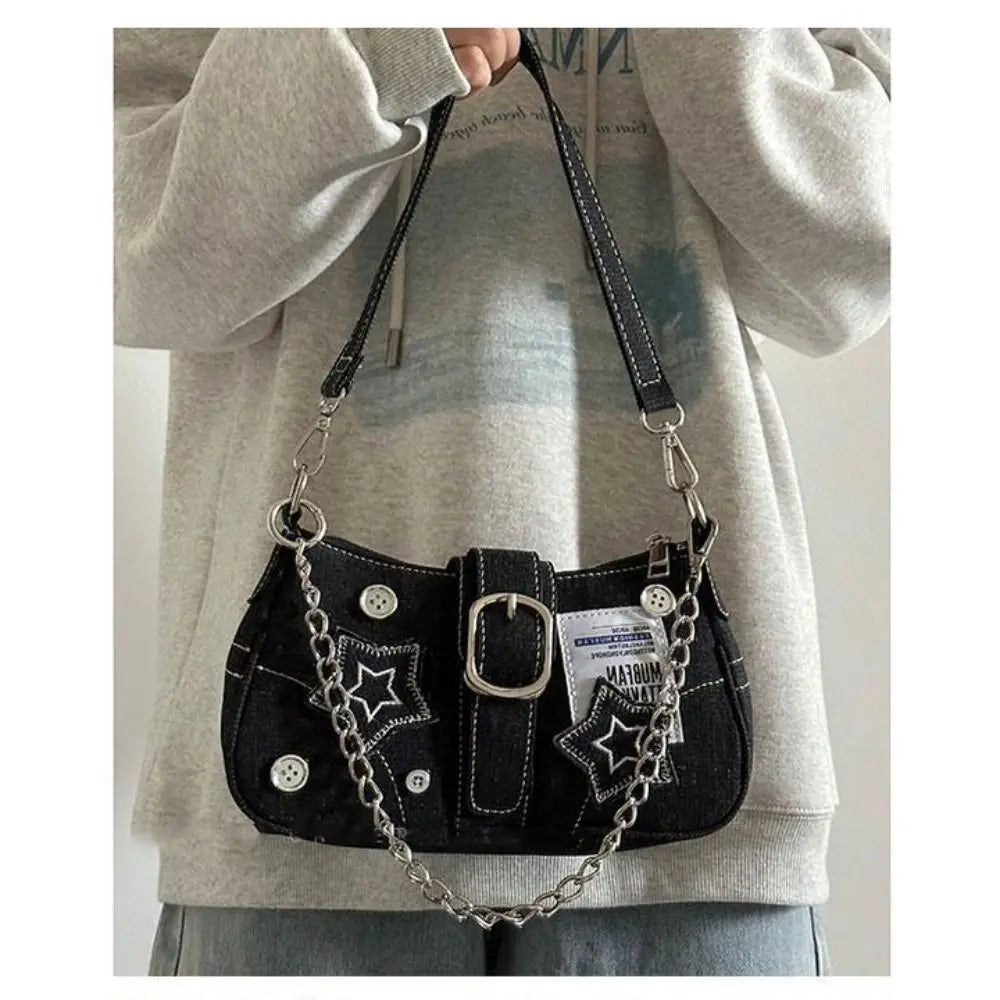 Celvera Tas Dames - Y2K Schoudertas met Sterren Ketting en Gesp | Stoer
