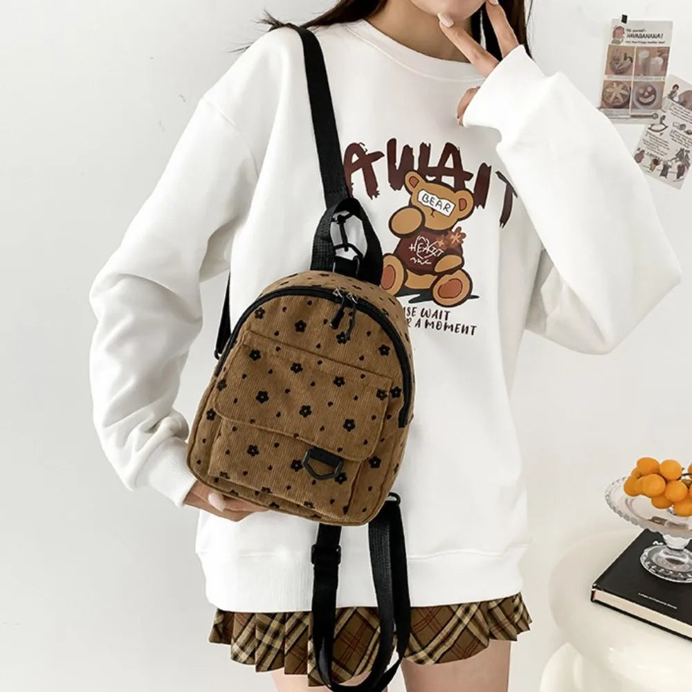 Tas Dames - Mini Rugzak met Bloemenprint en Voorvak | Casual