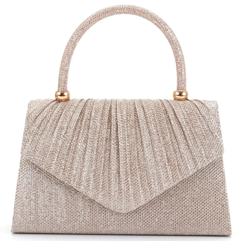 Celvera Tas Dames - Glitter Avondtasje met Geplooide Klep en Handvat | Chique
