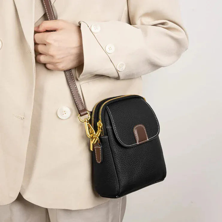 Celvera Crossbody Tas Dames - Compacte Mini Tas met Dubbele Rits | Goudkleurig
