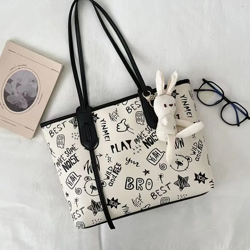 Celvera Tas Dames - Ruime Shopper met Graffiti Print en Hanger | Casual