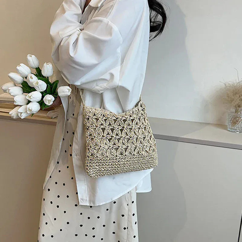 Celvera Schoudertas Dames - Gevlochten Zomertas met Open Weef | Shopper