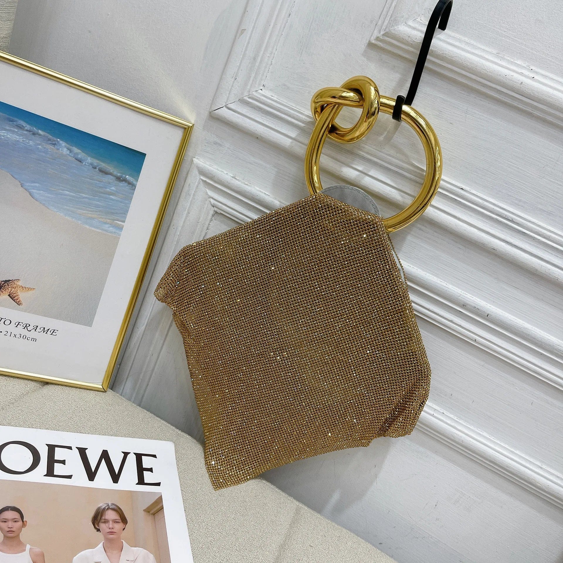 Celvera Tas Dames - Glinsterende Mini Tas met Gouden Ringhandvat | Feestelijk