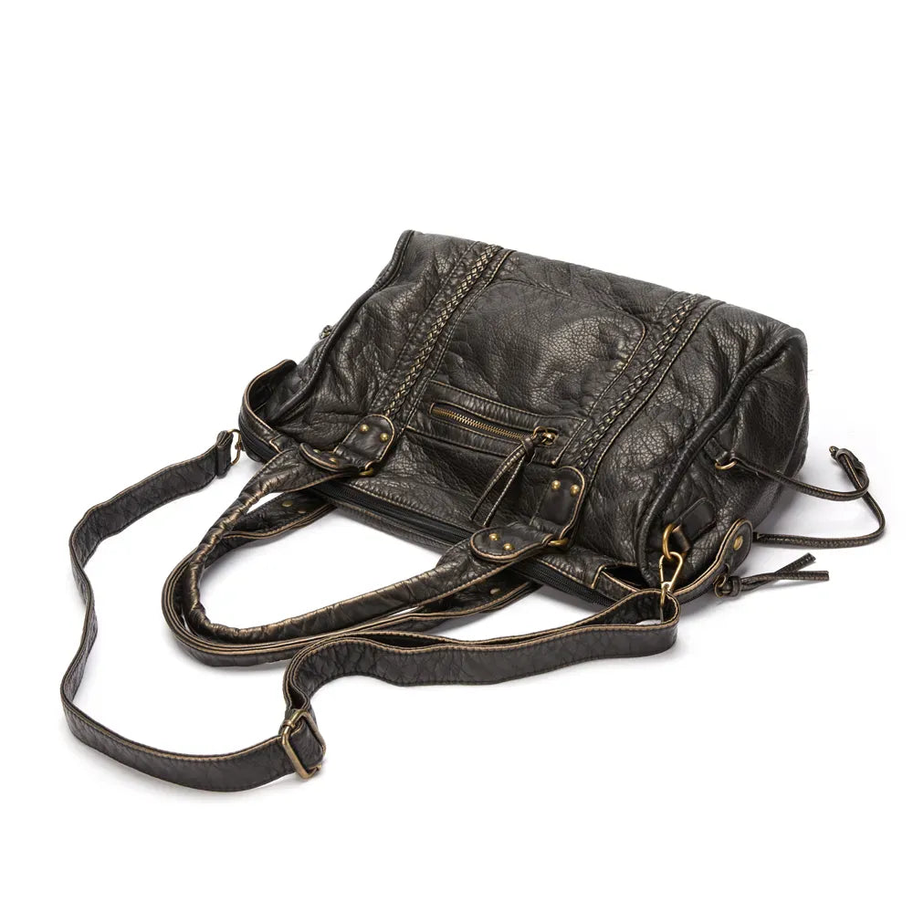 Celvera Tas Dames - Ruime Handtas met Gevlochten Details en Frontritsvak | Vintage