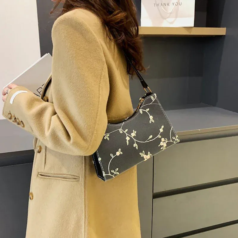 Celvera Tas Dames - Elegante Schoudertas met Bloemen Borduursel | Klassiek