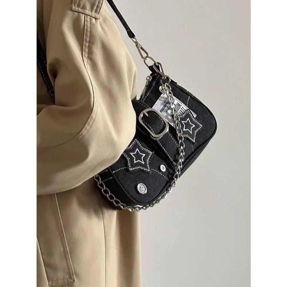 Celvera Tas Dames - Y2K Schoudertas met Sterren Ketting en Gesp | Stoer