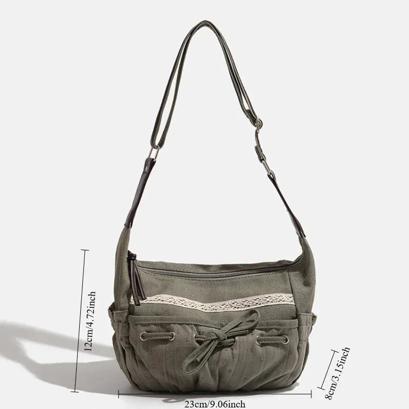Celvera Tas Dames - Casual Schoudertas met Kanten Bies en Trekkoord | Boho