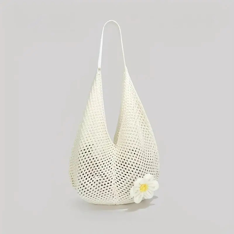 Celvera Tas Dames - Gehaakte Shopper met Bloemendetail | Zomer