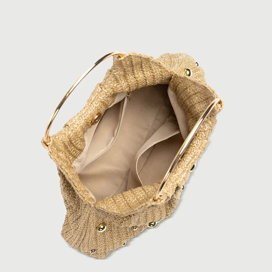 Celvera Tas Dames - Gevlochten Zomertas met Gouden Studs en Ring | Casual