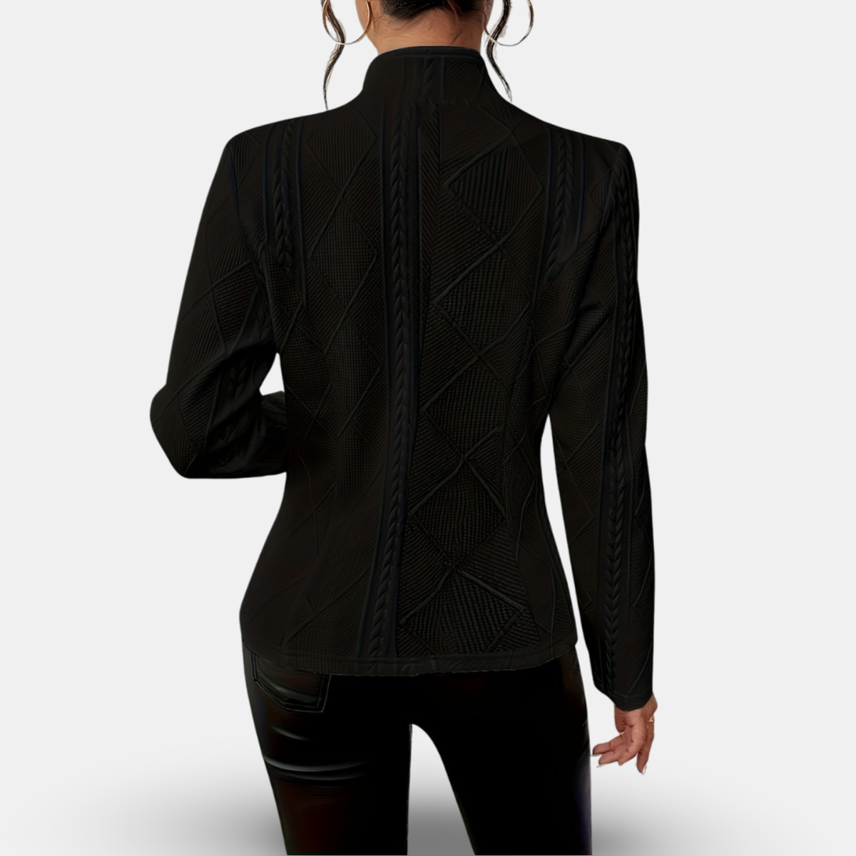 Textured Cable-Knit Blazer – Fitted Geometric Button Jacket