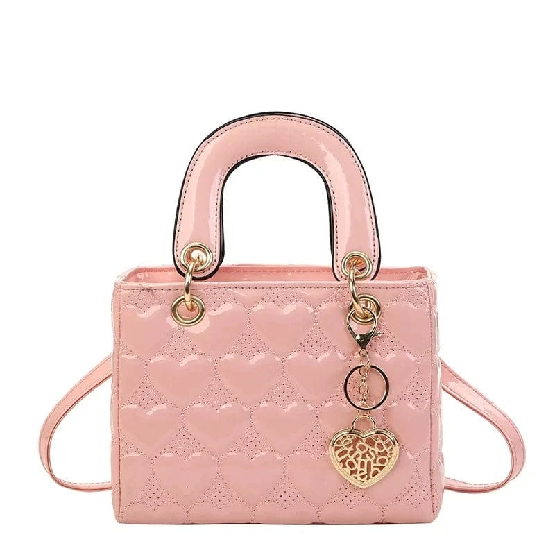 Celvera Tas Dames - Compacte Glanzende Handtas met Hartmotief en Gouden Hanger | Chique