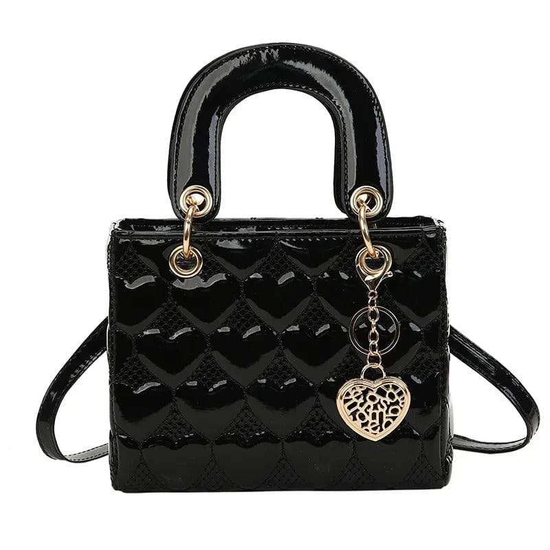 Celvera Tas Dames - Compacte Glanzende Handtas met Hartmotief en Gouden Hanger | Chique