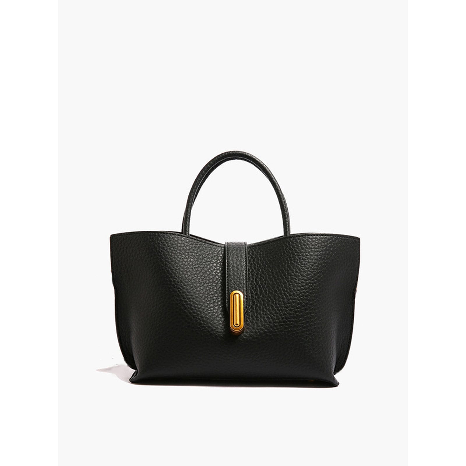 Celvera Zwarte Klassieke Handtas met Gouden Gespsluiting in Leder Look