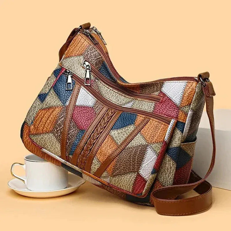 Celvera Tas Dames - Patchwork Crossbody met Meerdere Vakken Detail | Gevlochtenl