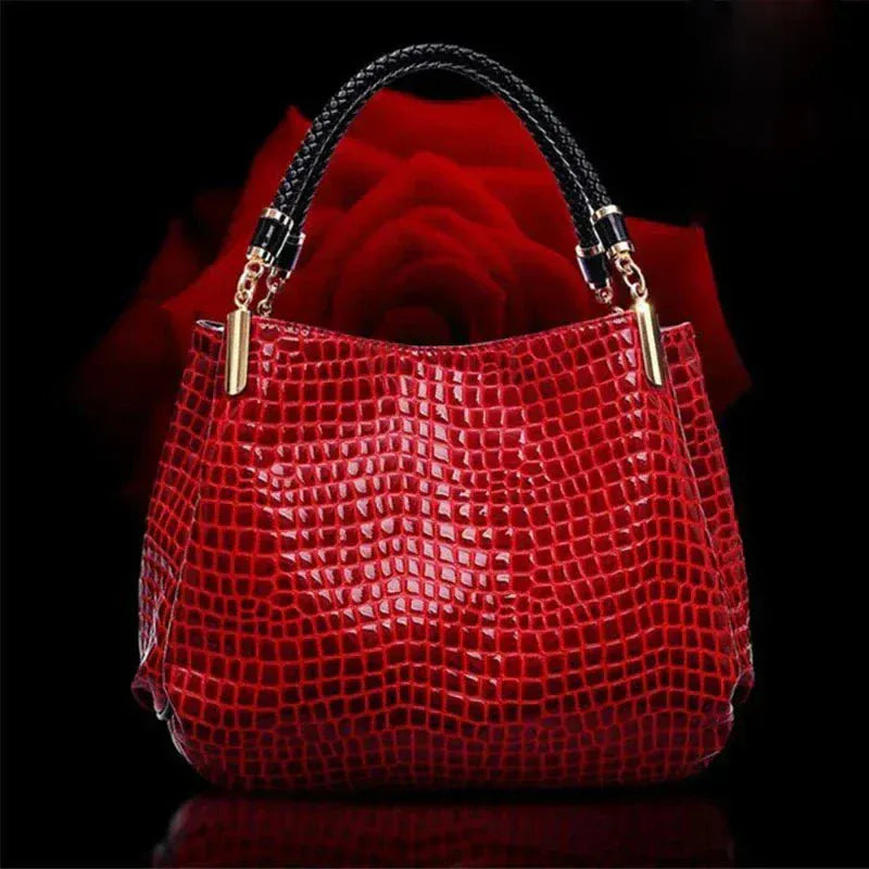 Celvera Tas Dames - Glanzende Handtas met Reliefstructuur en Gevlochten Handvat | Chic