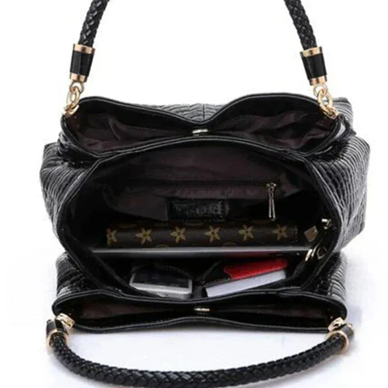 Celvera Tas Dames - Glanzende Handtas met Reliefstructuur en Gevlochten Handvat | Chic
