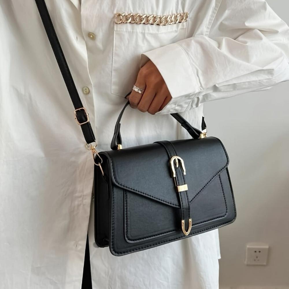 Celvera Tas Dames - Gestructureerde Flap Bag met Gouden Gesp en Draaggreep | Chique