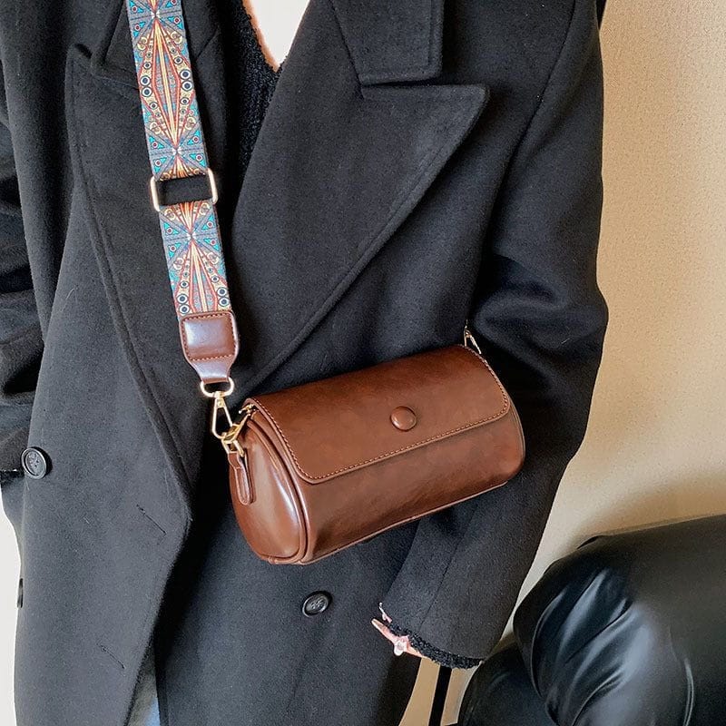 Celvera Tas Dames - Cilindervormige Crossbody met Brede Bedrukte Riem | Casual