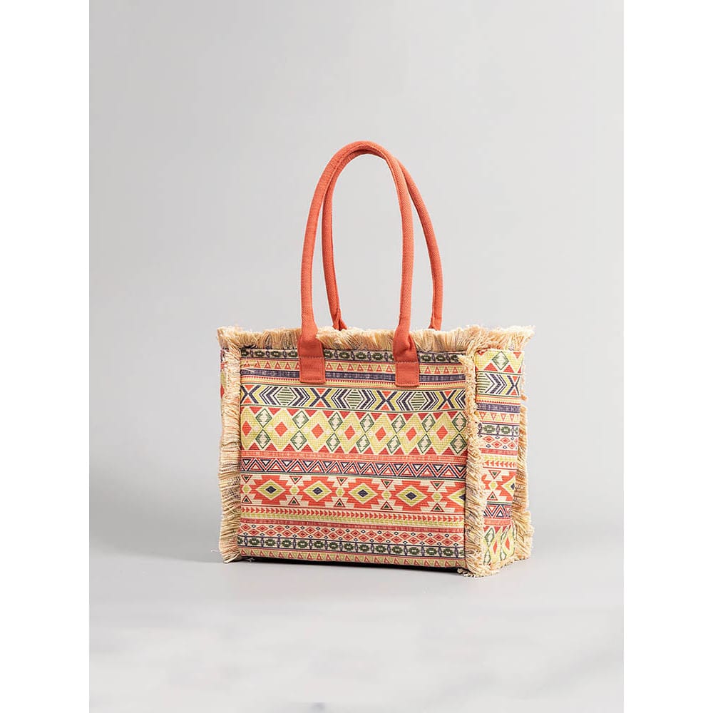 Celvera Tas Dames - Grote Shopper met Franje en Kleurrijk Bohemien Print | Zomer