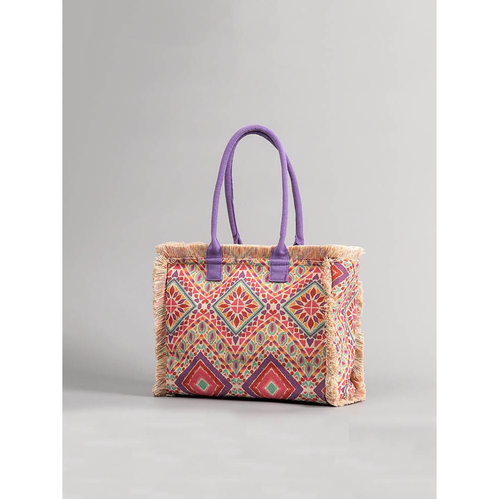 Celvera Tas Dames - Grote Shopper met Franje en Kleurrijk Bohemien Print | Zomer