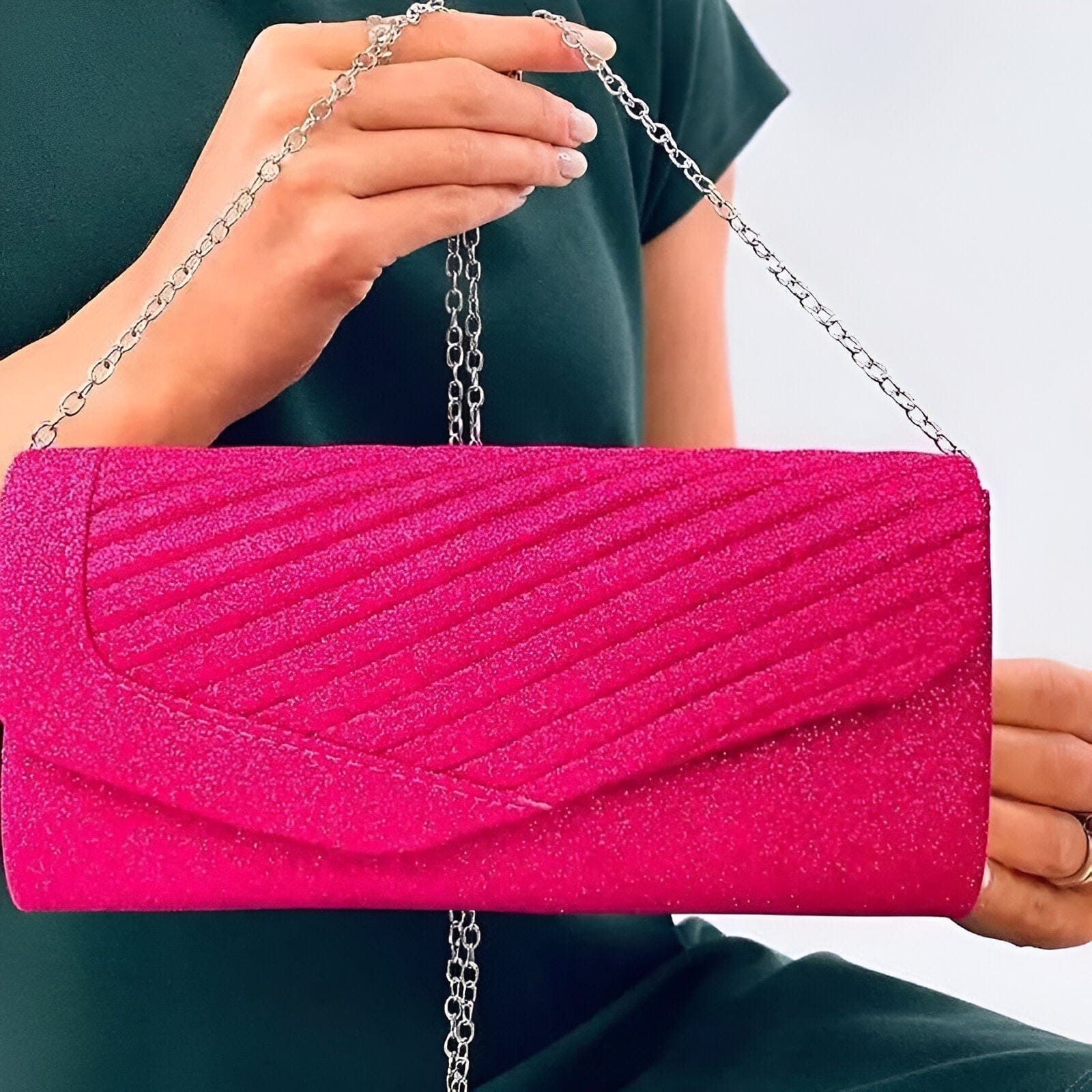 Celvera Tas Dames - Glinsterende Clutch met Klep en Geplooide Detail | Elegant